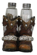 Rustic Western Silver Conchos Cowboy Boots With Spur Salt Pepper Shakers Holder