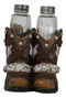 Rustic Western Silver Conchos Cowboy Boots With Spur Salt Pepper Shakers Holder