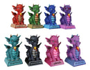 Set of 8 Colorful Whimsical Cartoon Chibi Dragon Figurines With Funny Phrases