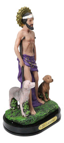 Catholic Saint Lazarus with Dogs and Sun Border Medal Figurine With Base 8"H