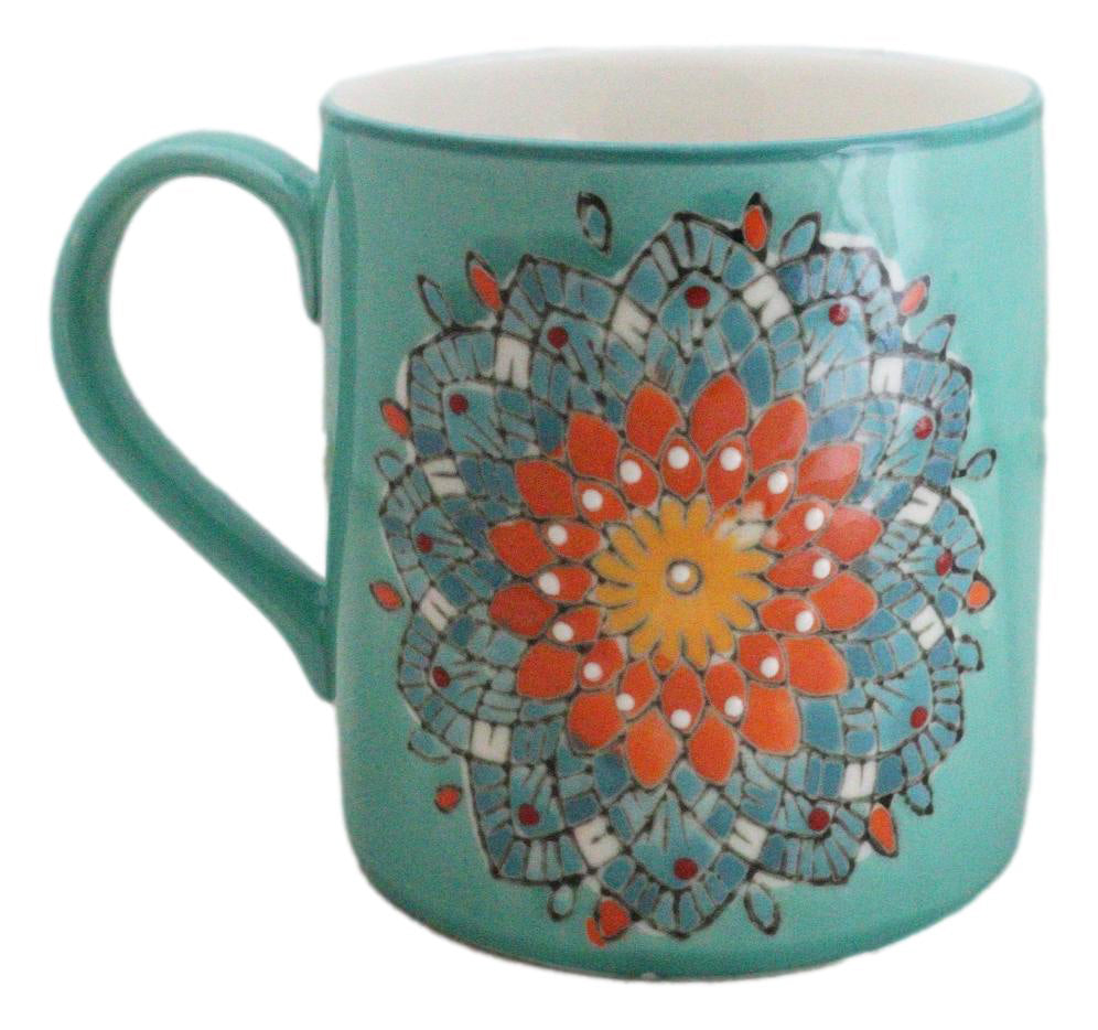 Green Anahata Heart Chakra Zen Flower Of Life Mandala Circle Ceramic Mug Cup