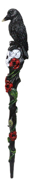 Fantasy Raven Crow Perching On White Skull with Rose Vines Decorative Magic Wand