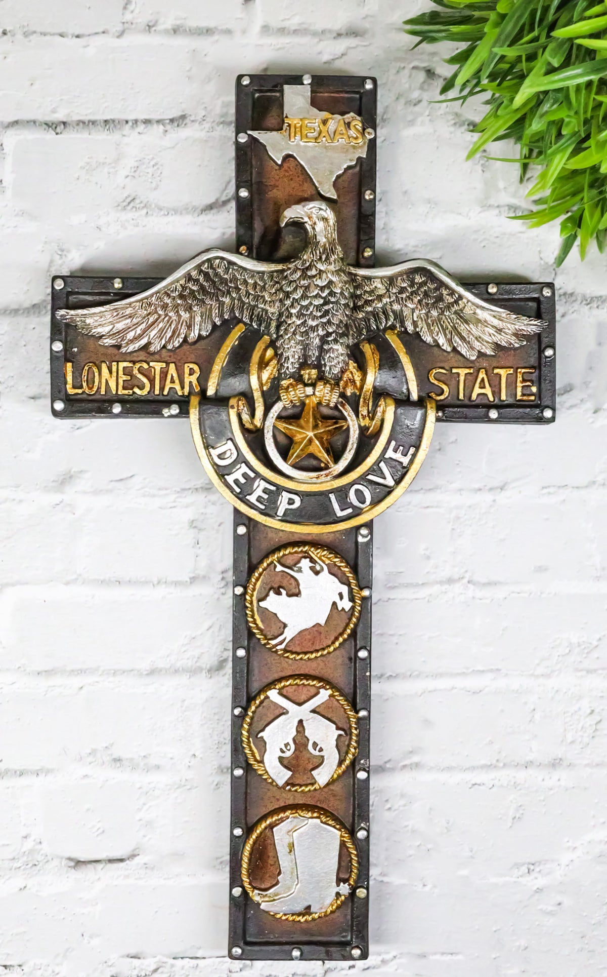 Western Rodeo Cowboy Pistols Spur Boots Texas Lone Star State Eagle Wall Cross
