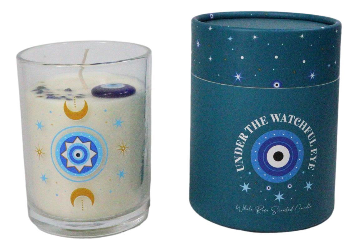 Ebros Gift Wicca Under Watchful Eye White Rose Scented Crystals Jar Candle