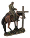 Western Cowboy in Solemn Prayer On Horse By Faded Cross And Cactus Figurine