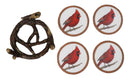 Printed Cardinal Coaster Set With Nest Holder Red Bird Decorative Drink Coasters
