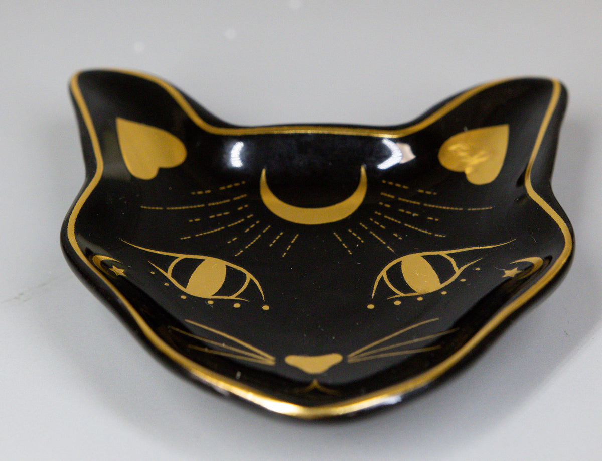 Wicca Astrology Witchcraft Mystic Mog Black Feline Cat Trinket Jewelry Dish - Ebros Gift