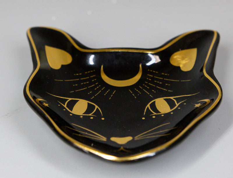 Wicca Astrology Witchcraft Mystic Mog Black Feline Cat Trinket Jewelry Dish