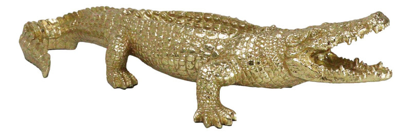 Large Gold Patina Crocodile Baring Razor Teeth Jewelry Tray Organizer Holder18"L