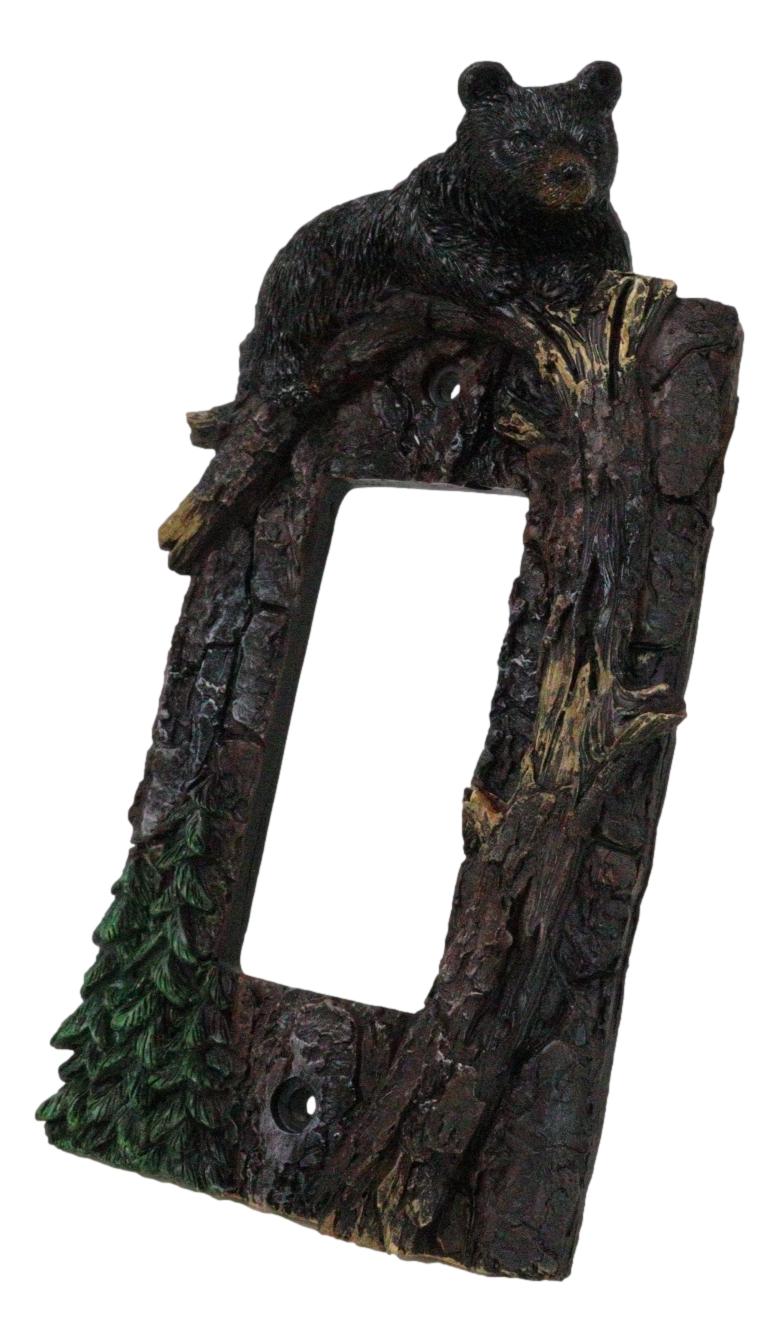 Set of 2 Rustic Forest Black Bears Climbing Tree Wall Single Rocker Cover