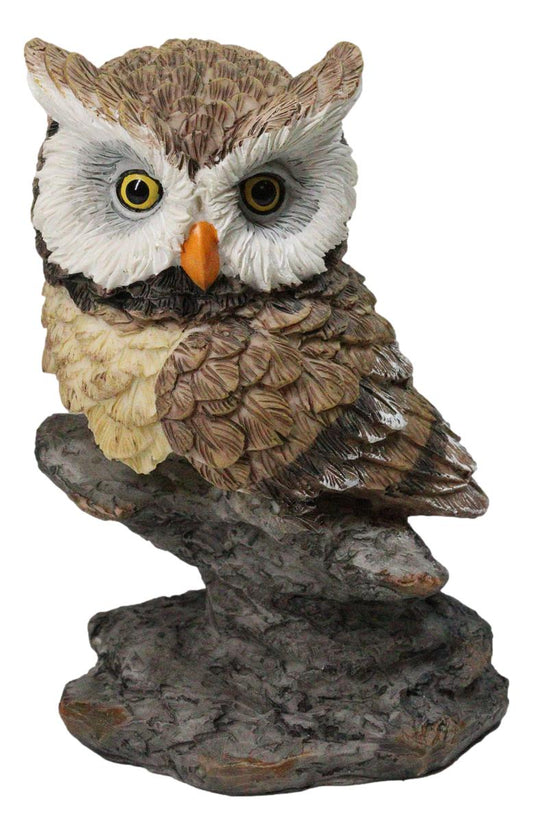 Whimsical Brown Great Horned Night Owl Perching On Tree Branch Figurine Decor