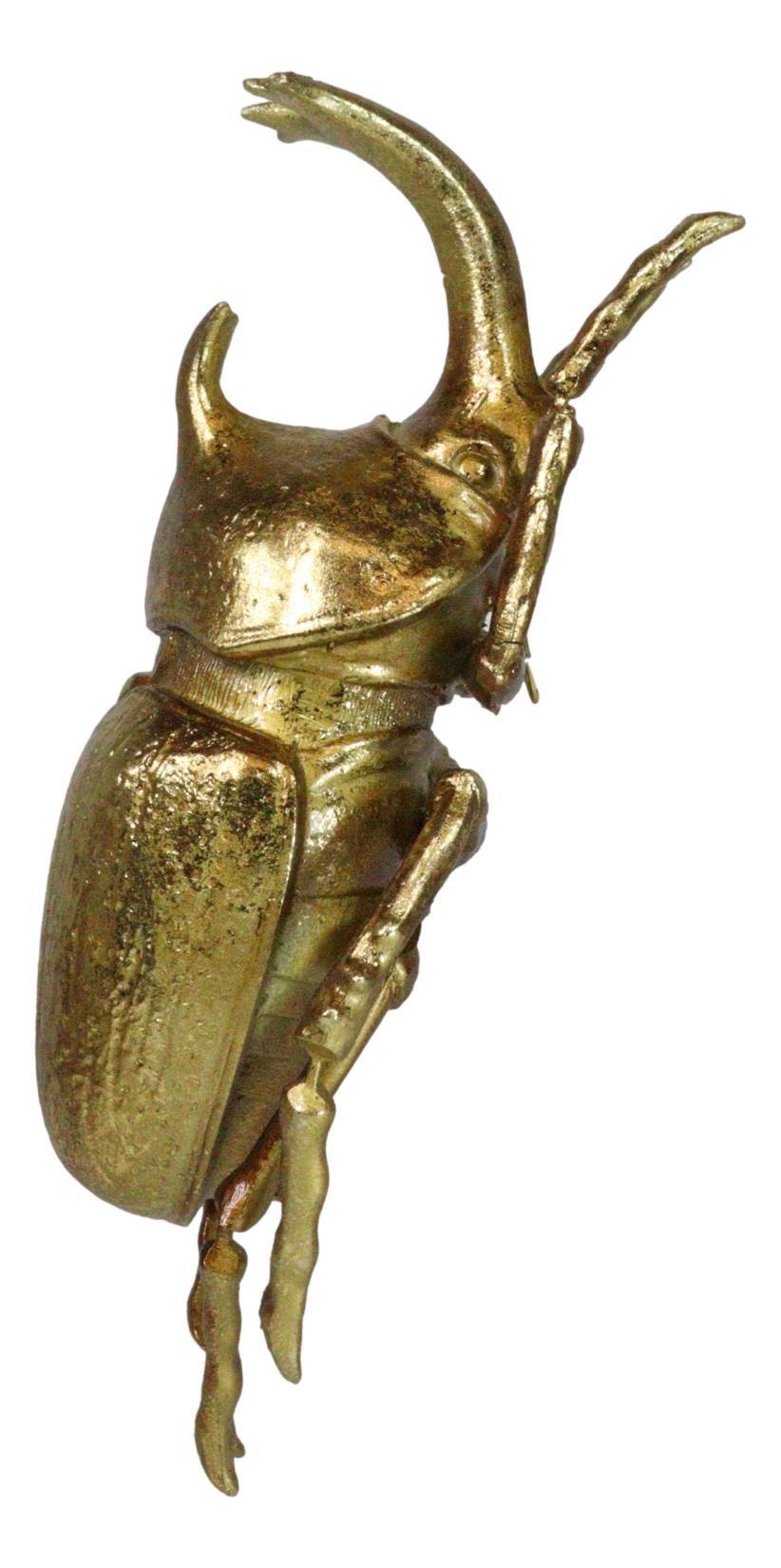 Medium Gold Resin Rhinoceros Elephant Beetle Wall Decor Or Tabletop Figurine