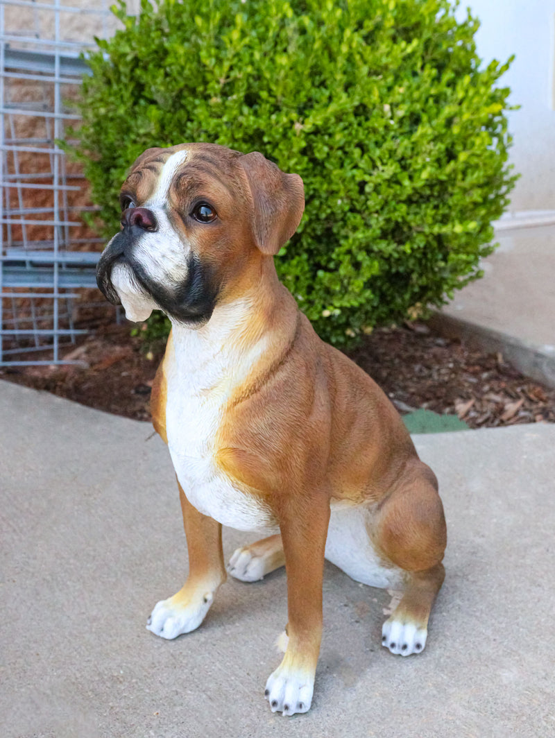 Large 18" Tall Adorable Realistic Sitting Fawn Boxer Dog Statue Home Decor