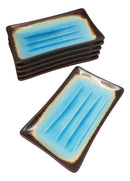 Pack Of 6 Crackled Blue Sky Aozora Kannyu Ceramic Rectangular Sushi Plates 8.5"L