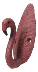 Pack Of 2 Cast Iron Tropical Bird of Paradise Pink Flamingo Wall Hook Plaque