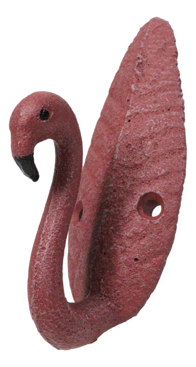 Pack Of 2 Cast Iron Tropical Bird of Paradise Pink Flamingo Wall Hook Plaque