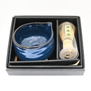 Glossy Navy Blue Ceramic Japanese Matcha Green Tea Bowl Whisk & Scoop Set