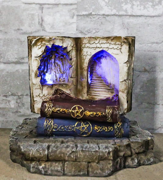 Magic Spell Pentagram Books With Secret Caverns LED Miniatures Display Stand