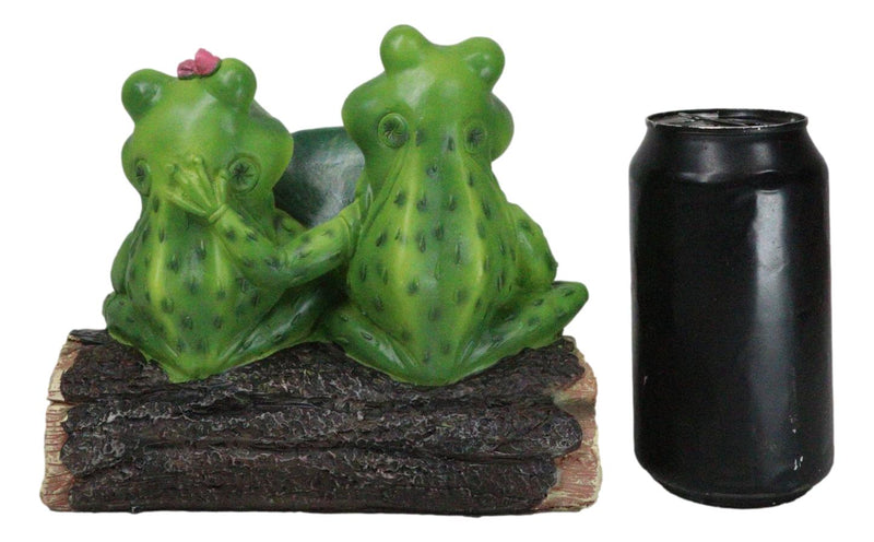 Welcome To Our Pad Green Frog Couple Sitting On Log With Lilypad Sign Figurine