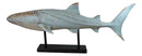 Large Nautical Marine Whale Shark Faux Wood Sculpture On Black Stand 37" Long