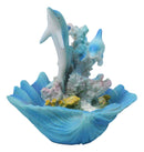 Marine Ocean 2 Blue Dolphins Swimming By Coral Reef and Clam Seashell Figurine