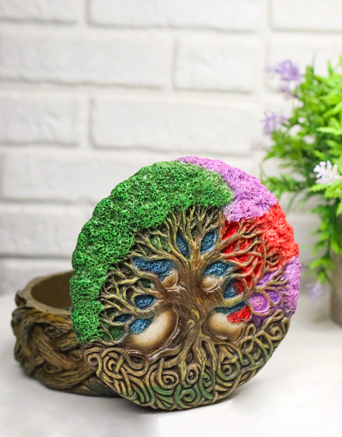 Celtic Sacred Tree of Life Yggdrasil With Dendritic Roots Round Trinket Box 5"