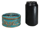 Turquoise And Gold Scrollwork Death Moth Skull Decorative Trinket Jewelry Box