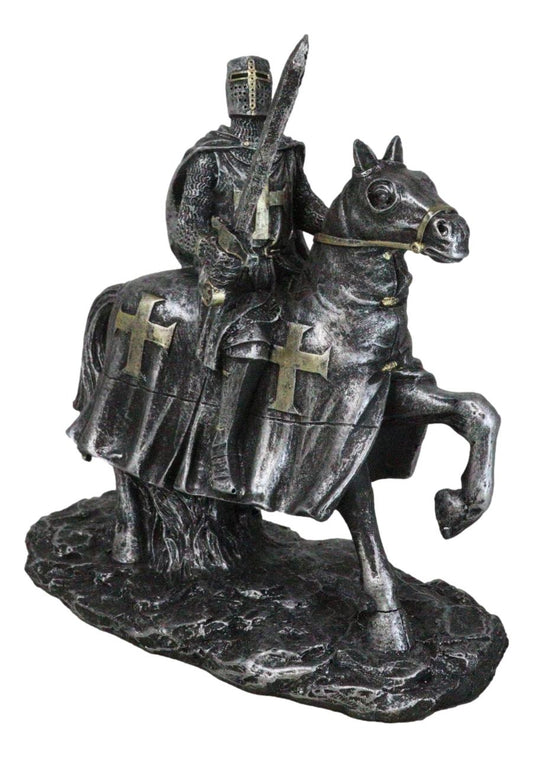 Suit of Armor Crusader Knight with Sword Riding On Heavy Cavalry Horse Figurine - Ebros Gift