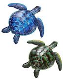 Set of 2 Marine Ocean Green And Blue Bermuda Sea Turtle Metal Wall Decor Plaques