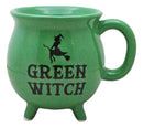 Wicca Magic Green Witch Flying Broomstick Cauldron Ceramic Mug With Handle 16oz