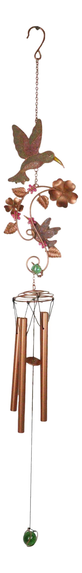 Hummingbirds Hovering Over Nectar Flowers Art Glass Gemstones Metal Wind Chime