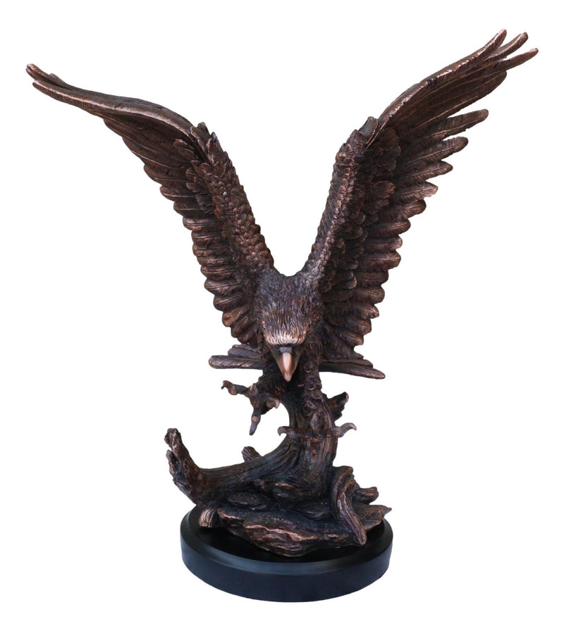 Large 24"H Bald Eagle With Open Wings By Tree Top Bronze Electroplated Statue