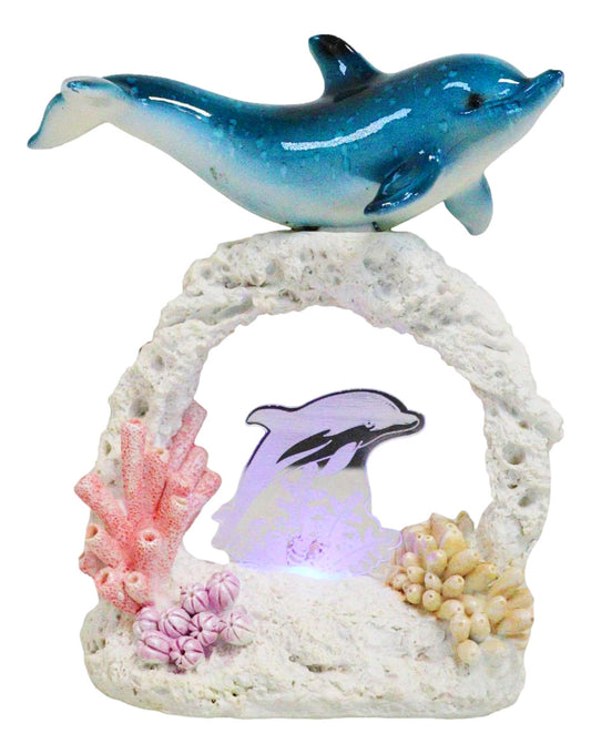 Marine Life Blue Dolphin Swimming Over Coral Arch Reef With LED Acrylic Figurine