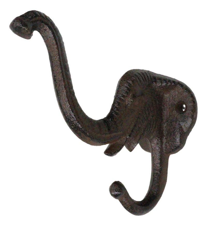 Pack Of 2 Rustic Cast Iron Safari Elephant Trunk Up Double Peg Wall Hook Hanger