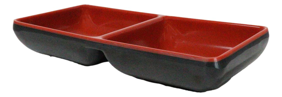 Pack Of 10 Red And Black Melamine Dipping Sauce Or Condiment 2 Partition Dishes