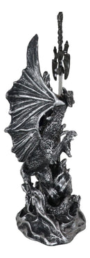 Fantasy Gothic Fiery Azure Dragon With Orb And Rune Sword Letter Opener Figurine