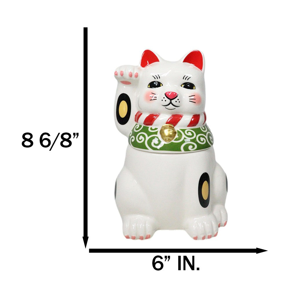 Japanese Maneki Neko Lucky Fortune Charm Cat Ceramic Cookie Jar Figurine