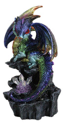 Green Blue Gold Galaxy Baby Dragon On Faux Geode LED Crystals Rock Figurine