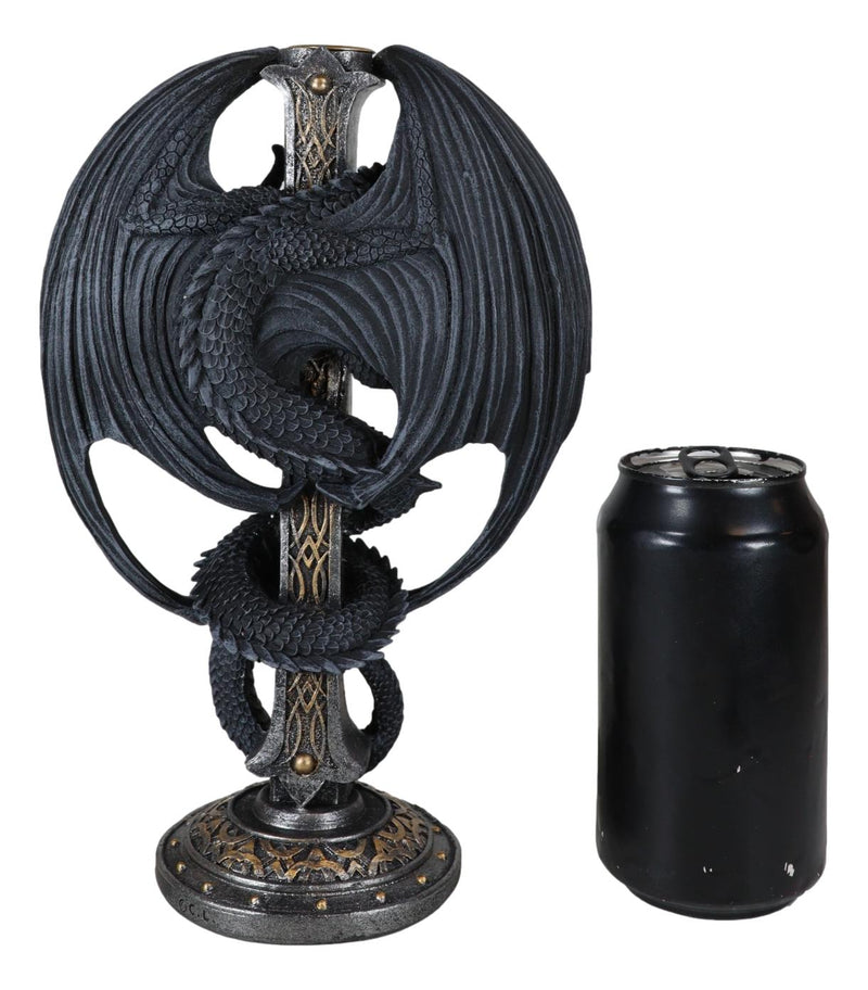 Medieval Fantasy Altar Drake Dragon Coiled On Celtic Knotwork Cross Candleholder