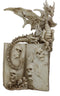 Gothic Skeleton Dragon On Spell Book Of The Dead Skulls And Bone Hands Figurine