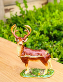 White Tailed Stag Deer Enameled Pewter Austrian Crystals Trinket Jewelry Box