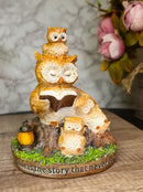 Bedtime Story Owl Mother & Owlets Figurine Owl Family Reading Book by Tree Stump