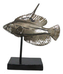 Nautical Marine Silver Tone Lyretail Anthias Fish Sculpture With Pole Stand Base