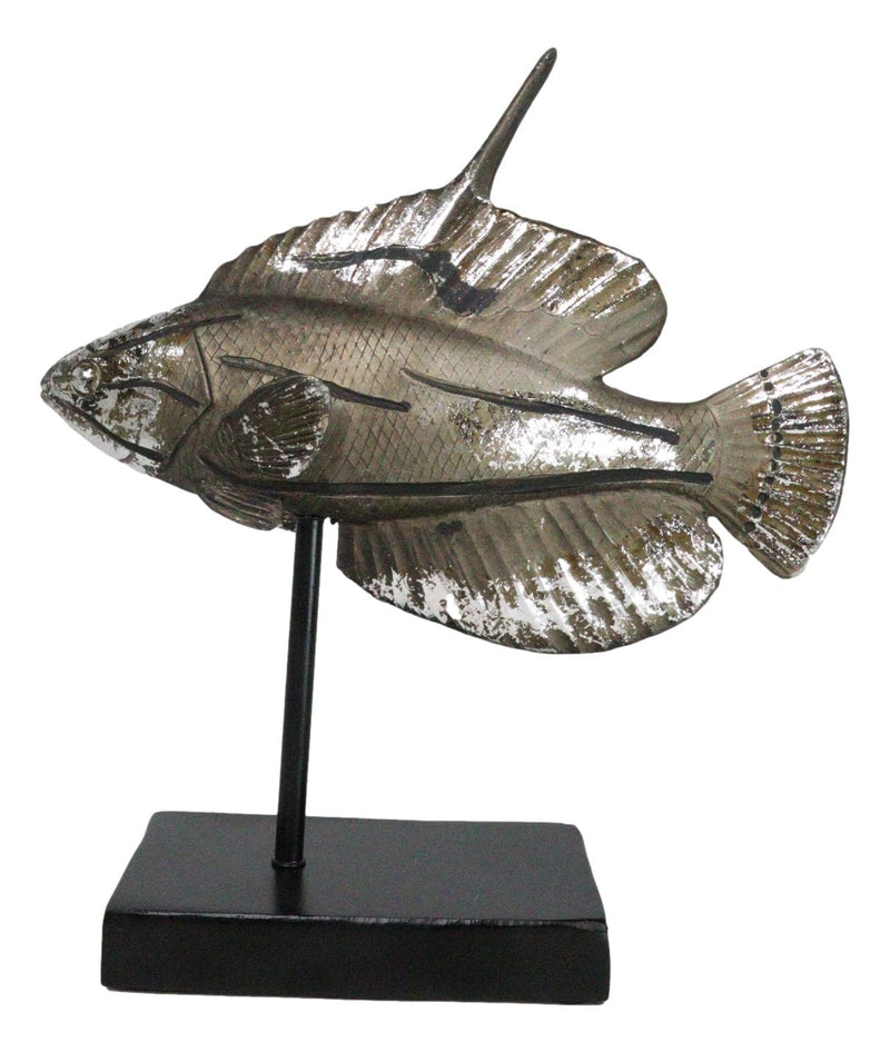 Nautical Marine Silver Tone Lyretail Anthias Fish Sculpture With Pole Stand Base