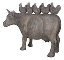 Rustic Vintage Farmhouse Chickens Hens Marching On Holstein Cow Back Figurine