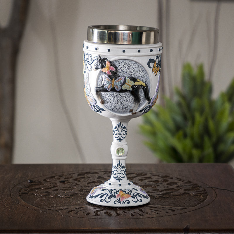 Trail Of Painted Ponies Black Beauty Horse Chrysalis Butterflies Wine Goblet