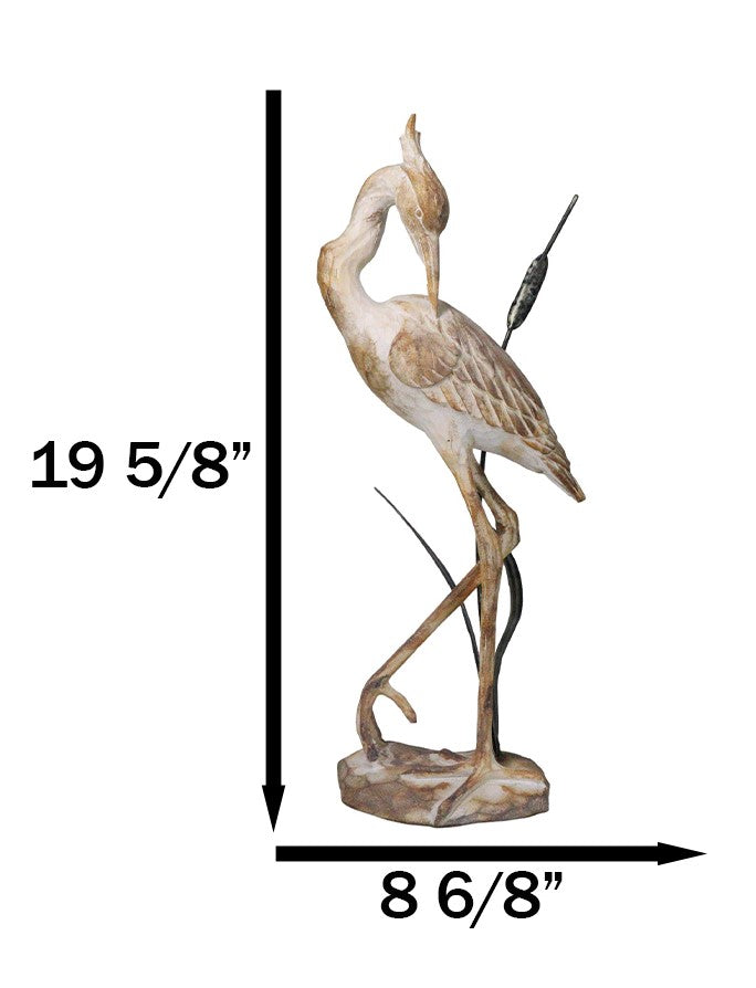 Nautical Marine Majestic Heron by Reed Distressed Faux Wood Finish Sculpture 19"