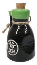 Set Of 6 Green Black Calligraphy Shoyu Tenmoku Porcelain Soy Sauce Flask 7oz