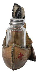 Native American Indian Chief In Canoe Boat Salt and Pepper Shaker Holder Set