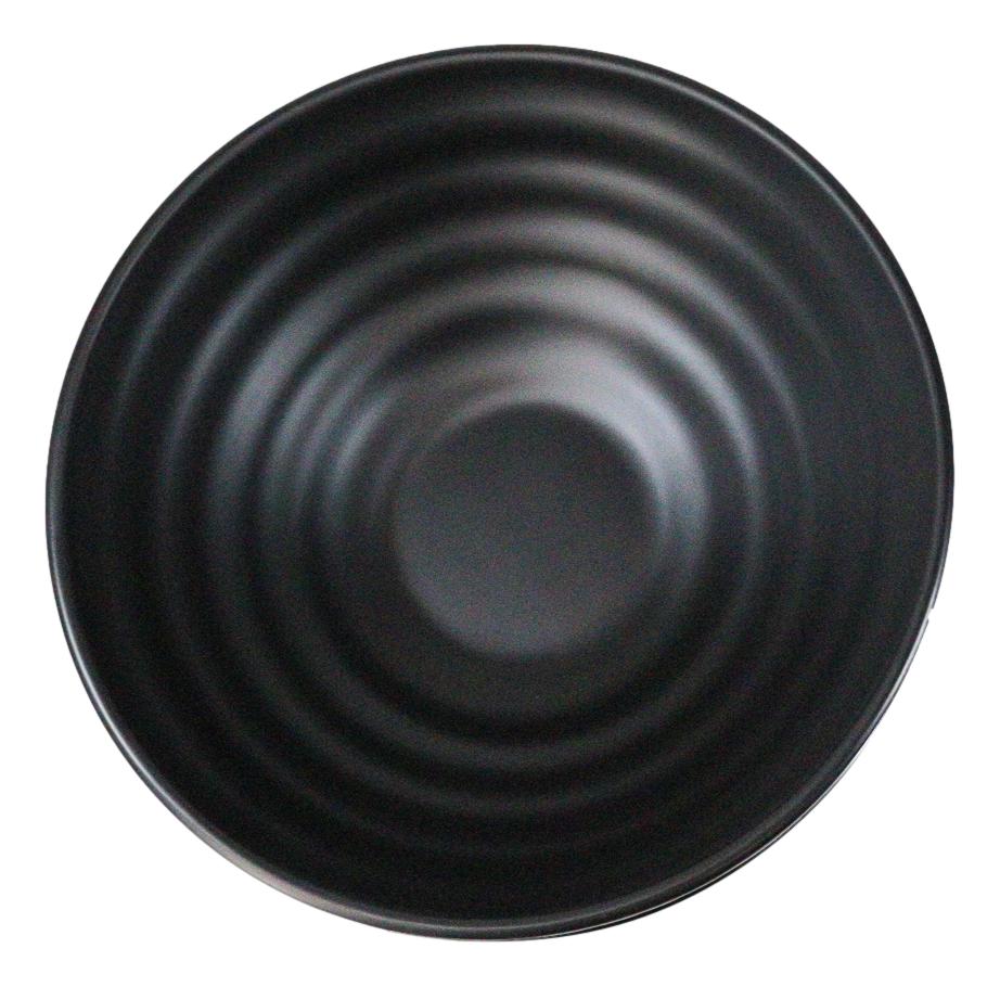 Pack Of 6 Contemporary Ridged Matte Black Melamine Round Ramen Soup Bowls 40oz